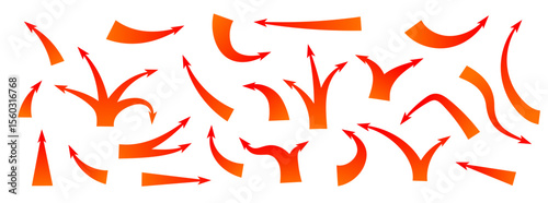 Dynamic curved and straight arrows showing strategy and motion in red and orange tones.
