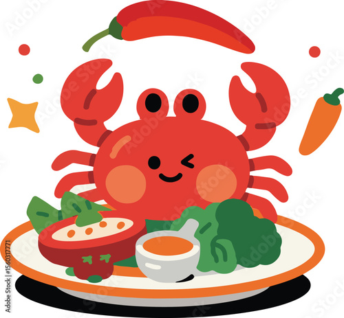 Vibrant cooked crab illustration for seafood menus and designs