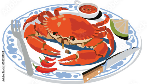 Delicious cooked crab illustration with vibrant seafood colors