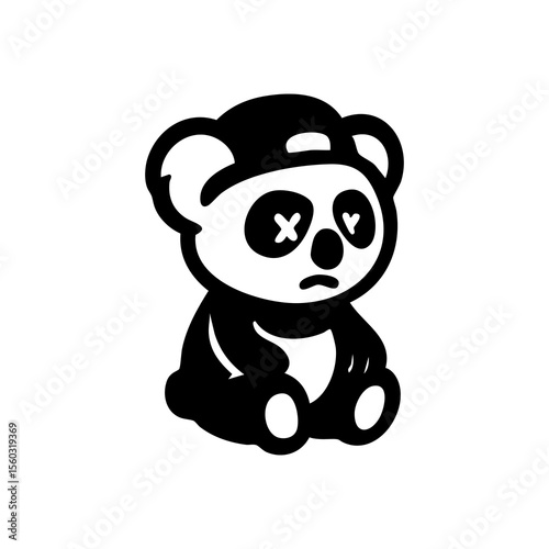 Sad panda wearing a cap