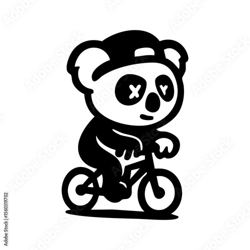 Cute koala wearing a cap rides a bike