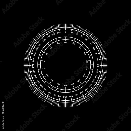 A circular measuring scale in black features detailed radial tick marks and numeric indicators.