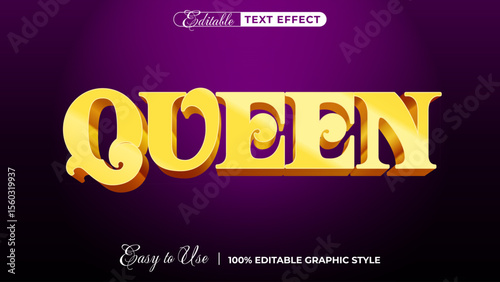 3d Queen text style effect template editable text effect