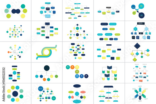 Mega set of various  flowcharts schemes, diagrams. Simply color editable. Infographics elements.