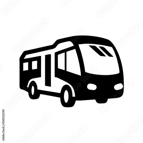 Illustration of a black and white passenger bus icon