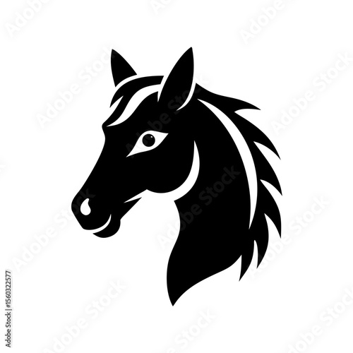 Silhouette of a horse head with detailed mane design