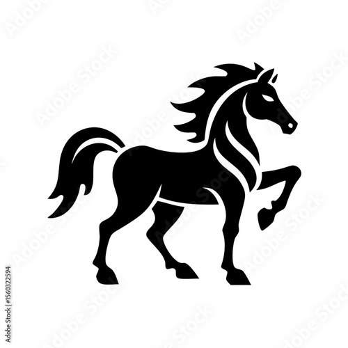 A black silhouette of a horse with raised front leg