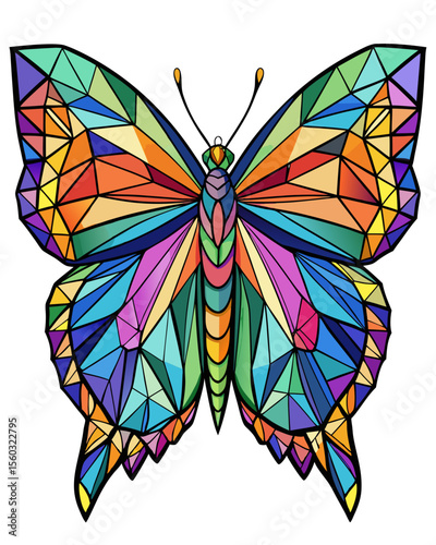 butterfly , Stained Glass Style, Full body	, stained glass style, full body, pattern polygon, full color rainbow