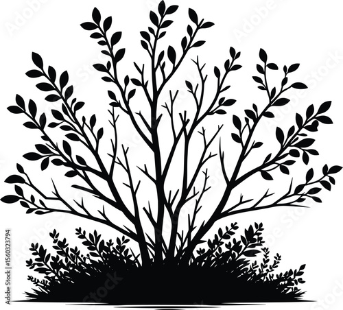 Black silhouette bush & shrub vector illustration isolated on a white background