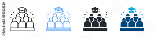 Audience Icon Set Multiple Style. Designed In Outline, Blue, Glyph, Dual Tone