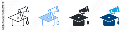 Announcement Icon Set Multiple Style. Designed In Outline, Blue, Glyph, Dual Tone