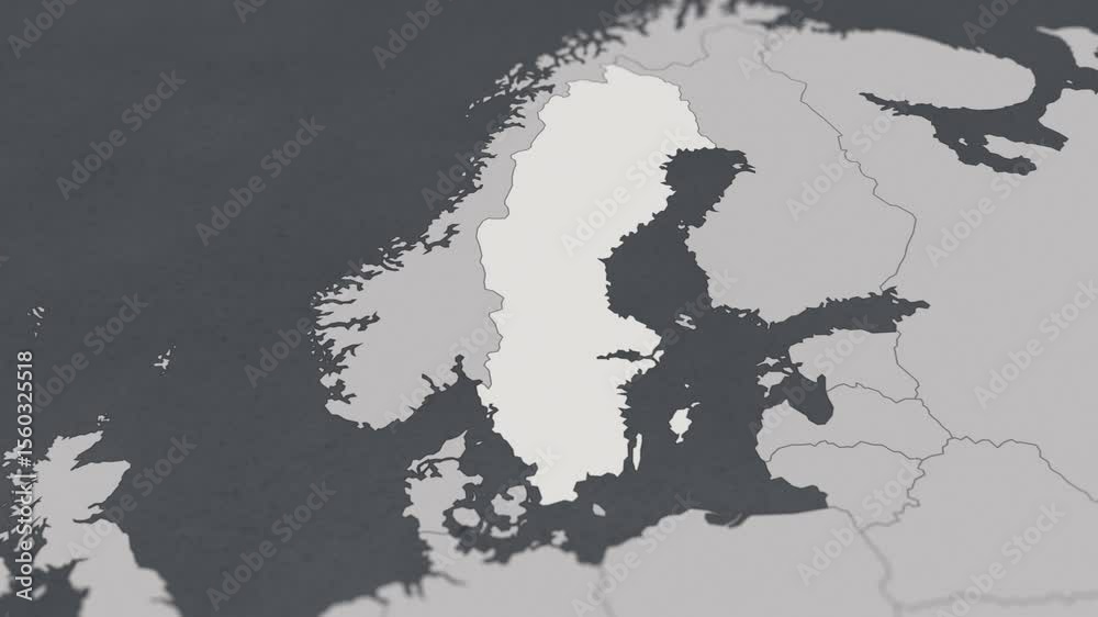 
Map of SWEDEN, From above zooming in to show country with borders.