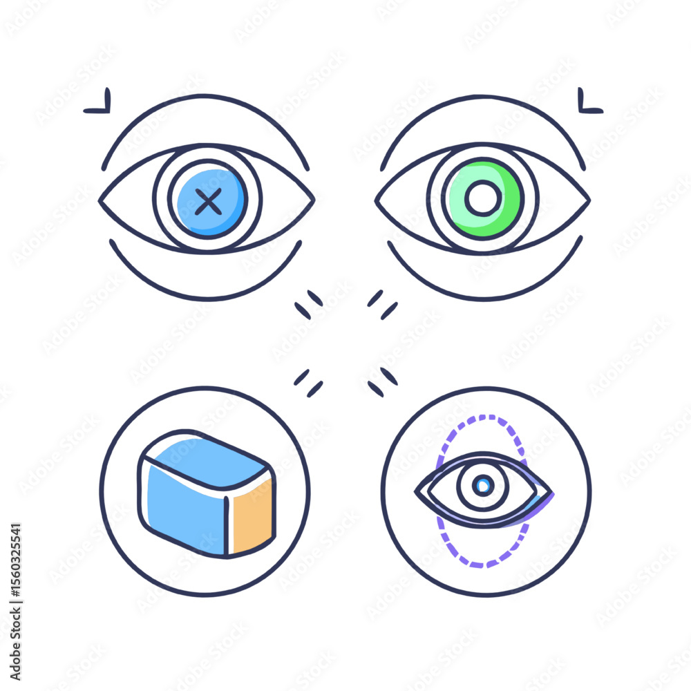 Naklejka premium Realistic 3D Eye Icons Visibility, Invisibility, and Focus