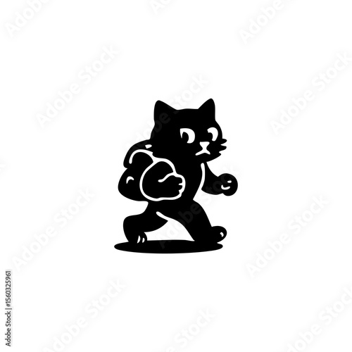Black cat carrying a backpack, walking