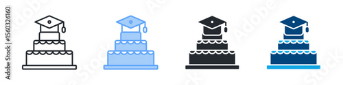 Cake Icon Set Multiple Style. Designed In Outline, Blue, Glyph, Dual Tone