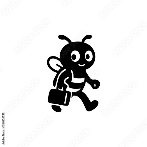 Cute bee with a briefcase, walking