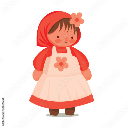 Cute red riding hood doll with flower and apron