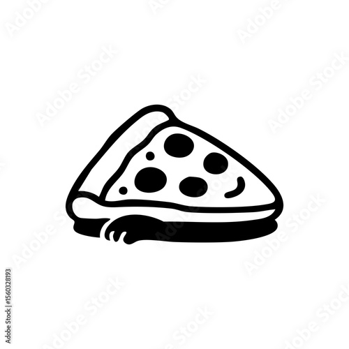 Simple black and white illustration of a pizza slice
