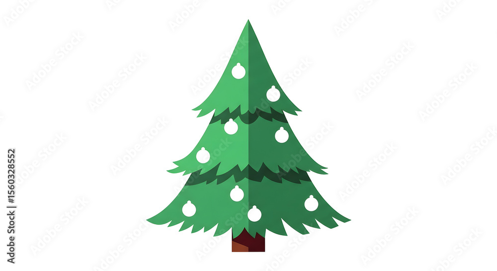 Fototapeta premium Decorated Evergreen Tree Illustration on Transparent Background
