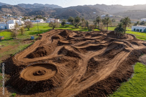 Aerial view of a dirt bike motocross track