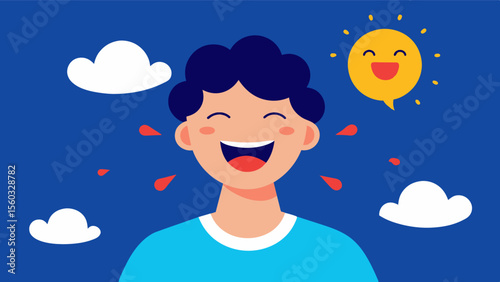 A depiction of a person receiving laughter therapy highlighting the potential benefits of humor and positive emotions for brain health and overall wellbeing.. Vector illustration