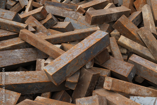 Foto Mill End cutting or Square Carbon steel scrap (Steel Billet scrap) 
Steel billet is known as an intermediate product in the steel production process ,the picture is scrap metal from Billet production