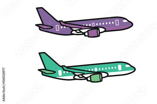 Vector flat icon of a commercial airplane in mid-flight, seen from side view, minimalist design