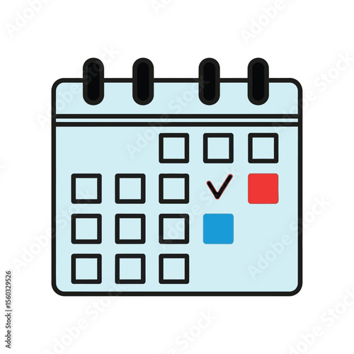 Vector icon of a calendar with a single marked date, clean and modern flat style for planner apps