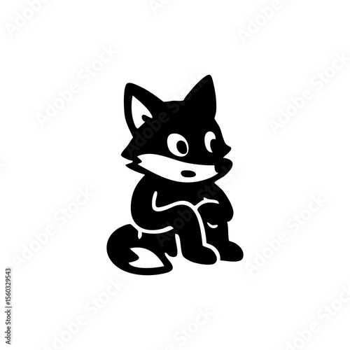 Black and white cartoon raccoon sitting, surprised expression