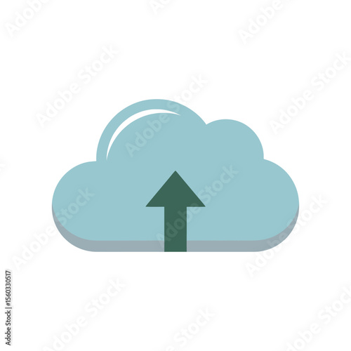  Flat vector icon of a cloud with an upward arrow, representing cloud upload, simple minimal style
