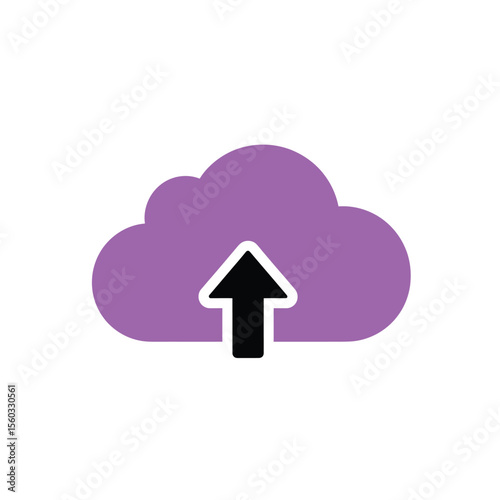  Flat vector icon of a cloud with an upward arrow, representing cloud upload, simple minimal style