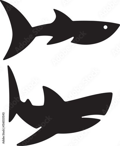 Underwater Shark Vector Icon set for Deep Sea and Ocean Graphics.