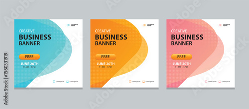Set of Editable square business web banner design template. Suitable for social media post, instagram story and web ads. Vector illustration with Space to add pictures.
