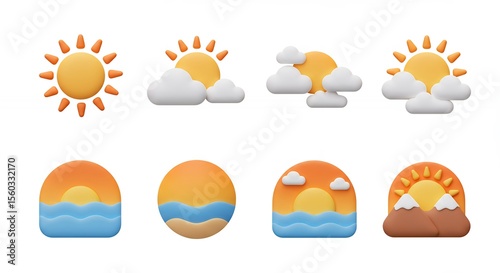 Colorful weather icons set illustration
