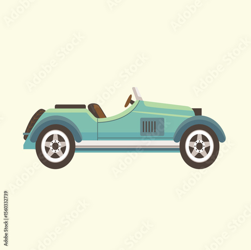 Vintage Roadster Classic Car Illustration, Elegant Design, Retro Automobile, Green and Cream Color Palette