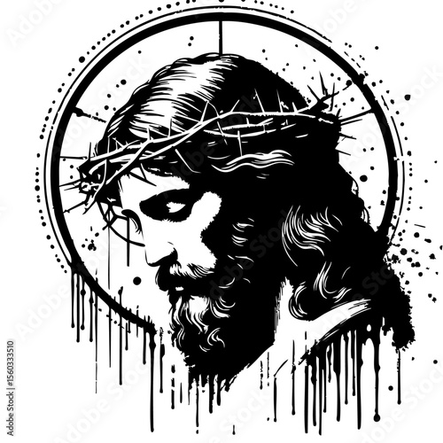 Jesus Silhouette Grunge Splatter and Dripping Spray Effects