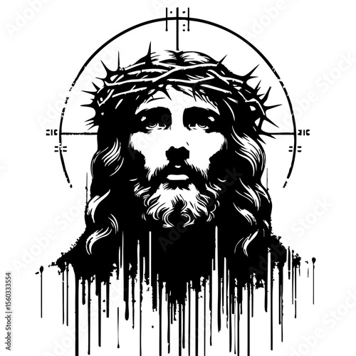 Jesus Silhouette Grunge Splatter and Dripping Spray Effects