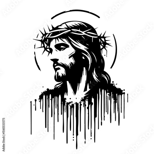 Jesus Silhouette Grunge Splatter and Dripping Spray Effects