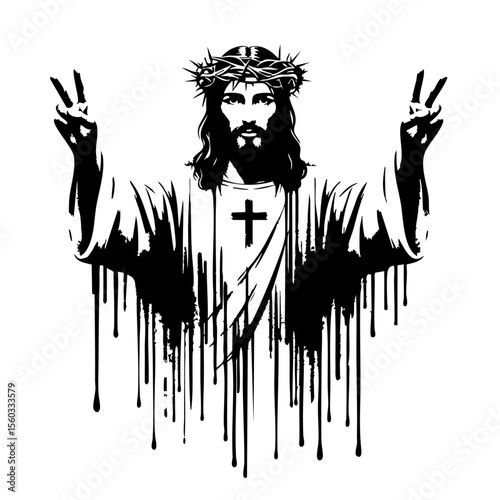 Jesus Silhouette Grunge Splatter and Dripping Spray Effects