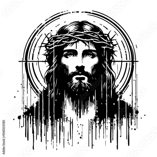 Jesus Silhouette Grunge Splatter and Dripping Spray Effects