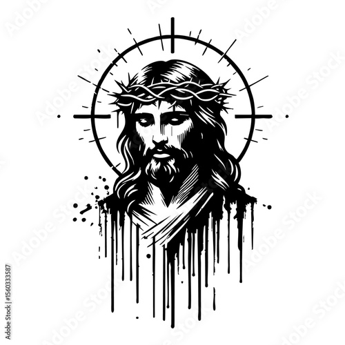 Jesus Silhouette Grunge Splatter and Dripping Spray Effects
