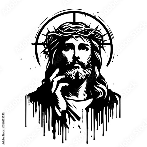 Jesus Silhouette Grunge Splatter and Dripping Spray Effects