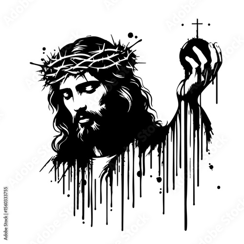Jesus Silhouette Grunge Splatter and Dripping Spray Effects