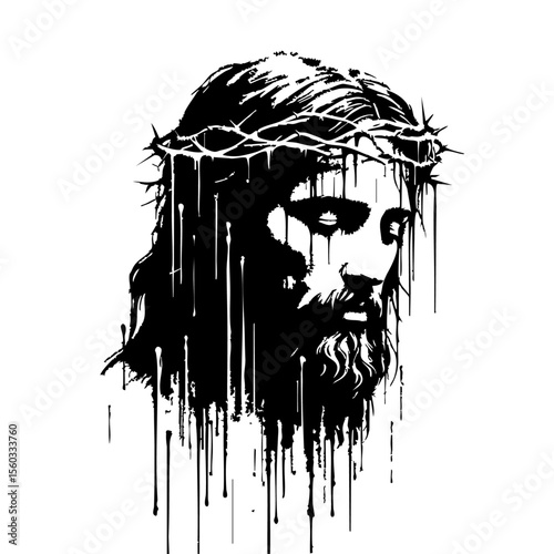 Jesus Silhouette Grunge Splatter and Dripping Spray Effects