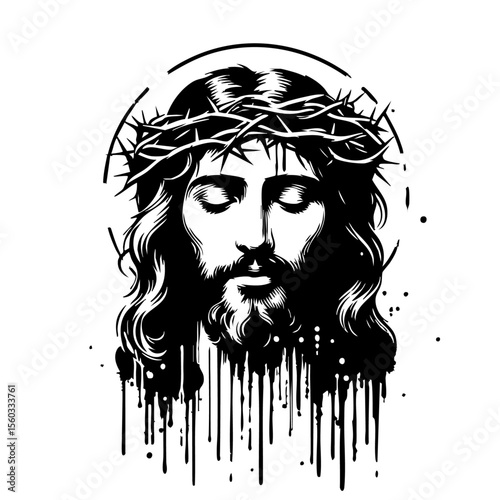 Jesus Silhouette Grunge Splatter and Dripping Spray Effects