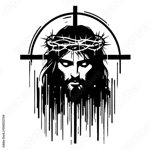 Jesus Silhouette Grunge Splatter and Dripping Spray Effects