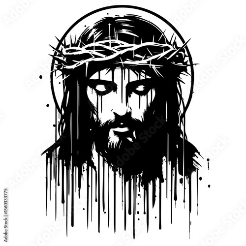 Jesus Silhouette Grunge Splatter and Dripping Spray Effects