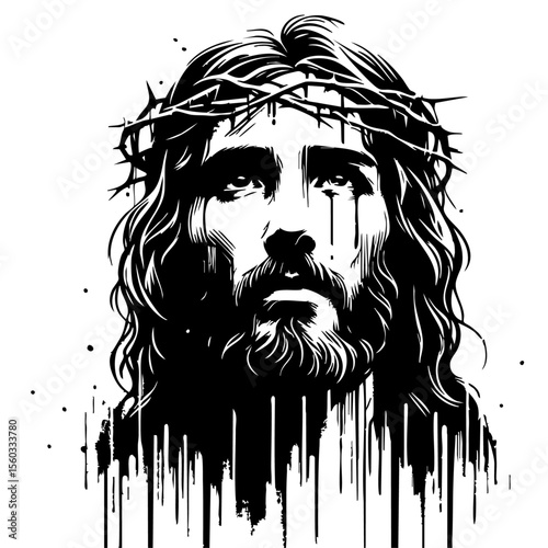 Jesus Silhouette Grunge Splatter and Dripping Spray Effects