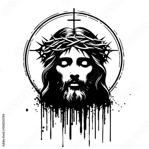 Jesus Silhouette Grunge Splatter and Dripping Spray Effects