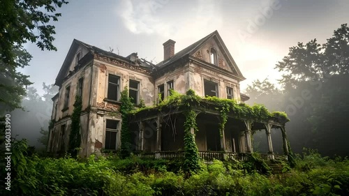 Enigmatic Abandoned Mansion Overgrown by Nature's Embrace